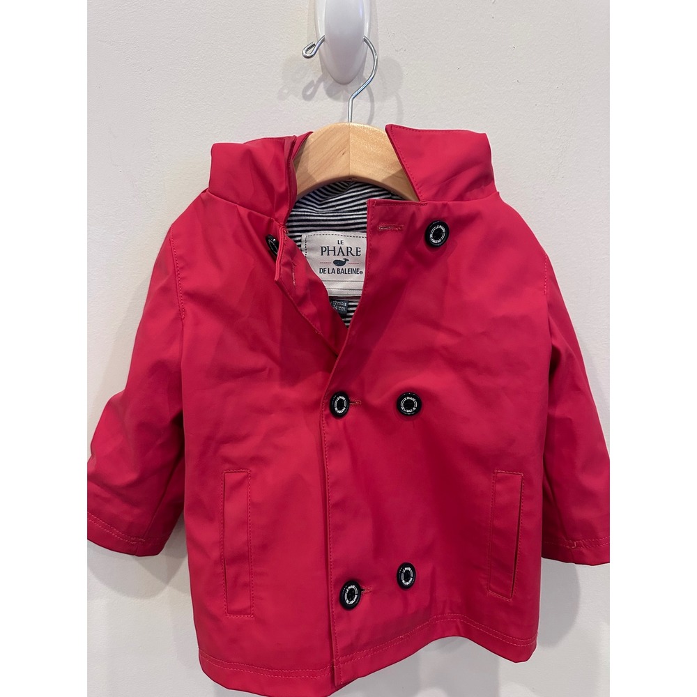 Le Phare de la Baleine Baby‎ Raincoat 12M Red Waterproof Jacket Striped Lining